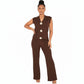 V-Neck Gold-Toned Button Decor Tank Top & Wide Leg Trousers