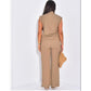 V-Neck Gold-Toned Button Decor Tank Top & Wide Leg Trousers