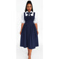 Three-quarter Sleeve Shirt with Square Neck Midi Dress & Bow-tie Set
