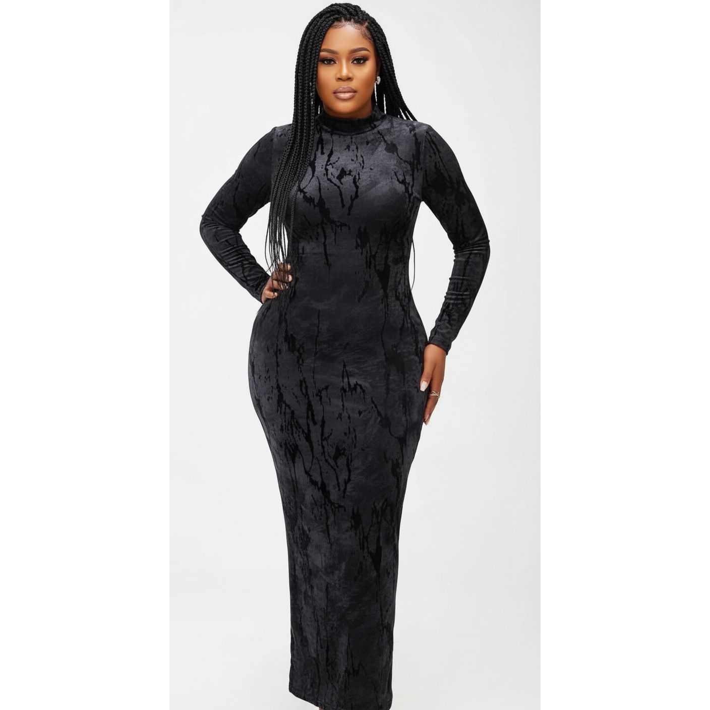 Bodycon Long Sleeve Floral Print Tight Fitted Maxi Dress