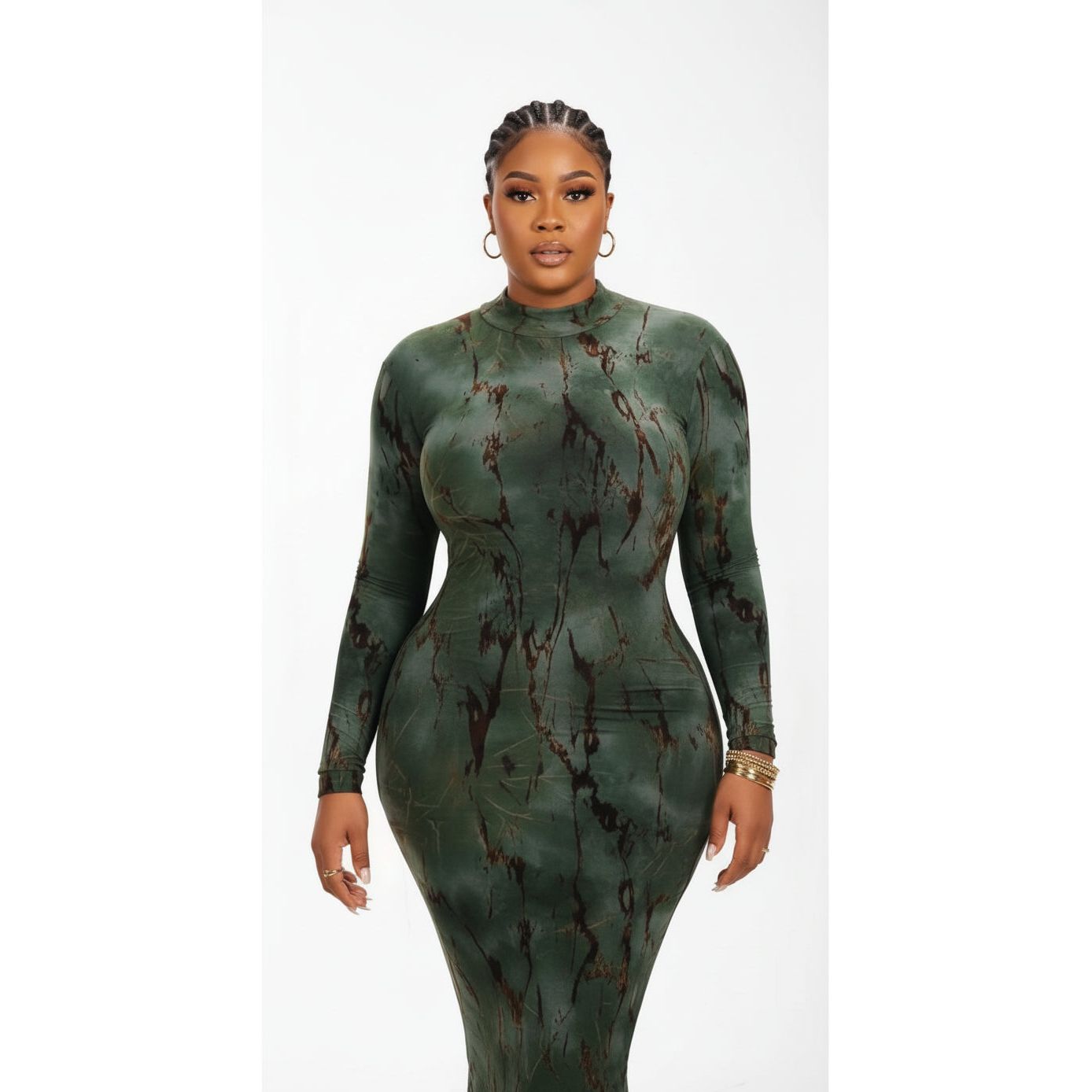 Bodycon Long Sleeve Floral Print Tight Fitted Maxi Dress