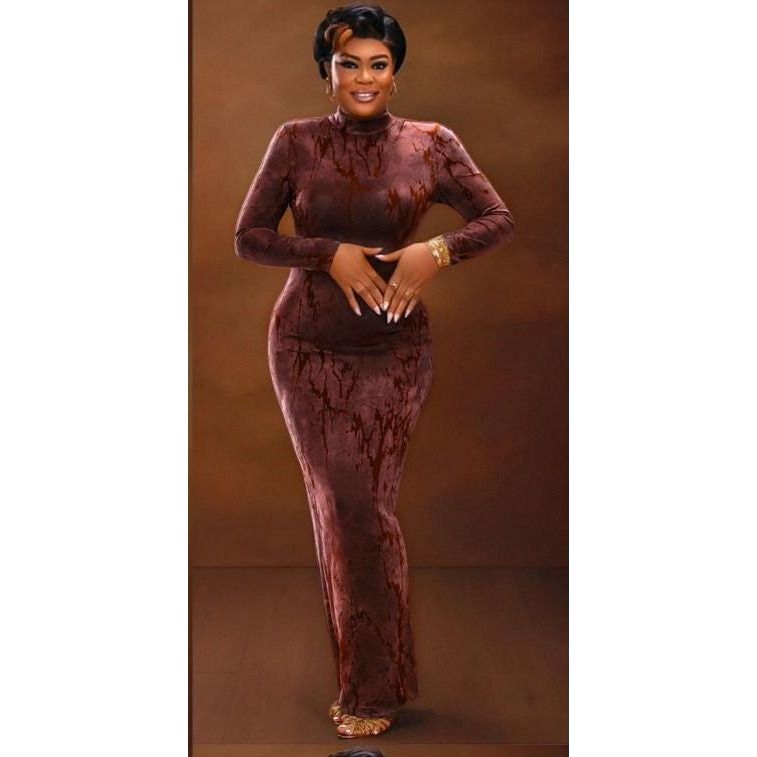 Bodycon Long Sleeve Floral Print Tight Fitted Maxi Dress