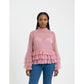 High-neck Ruffled Long-Sleeve Women's Blouse