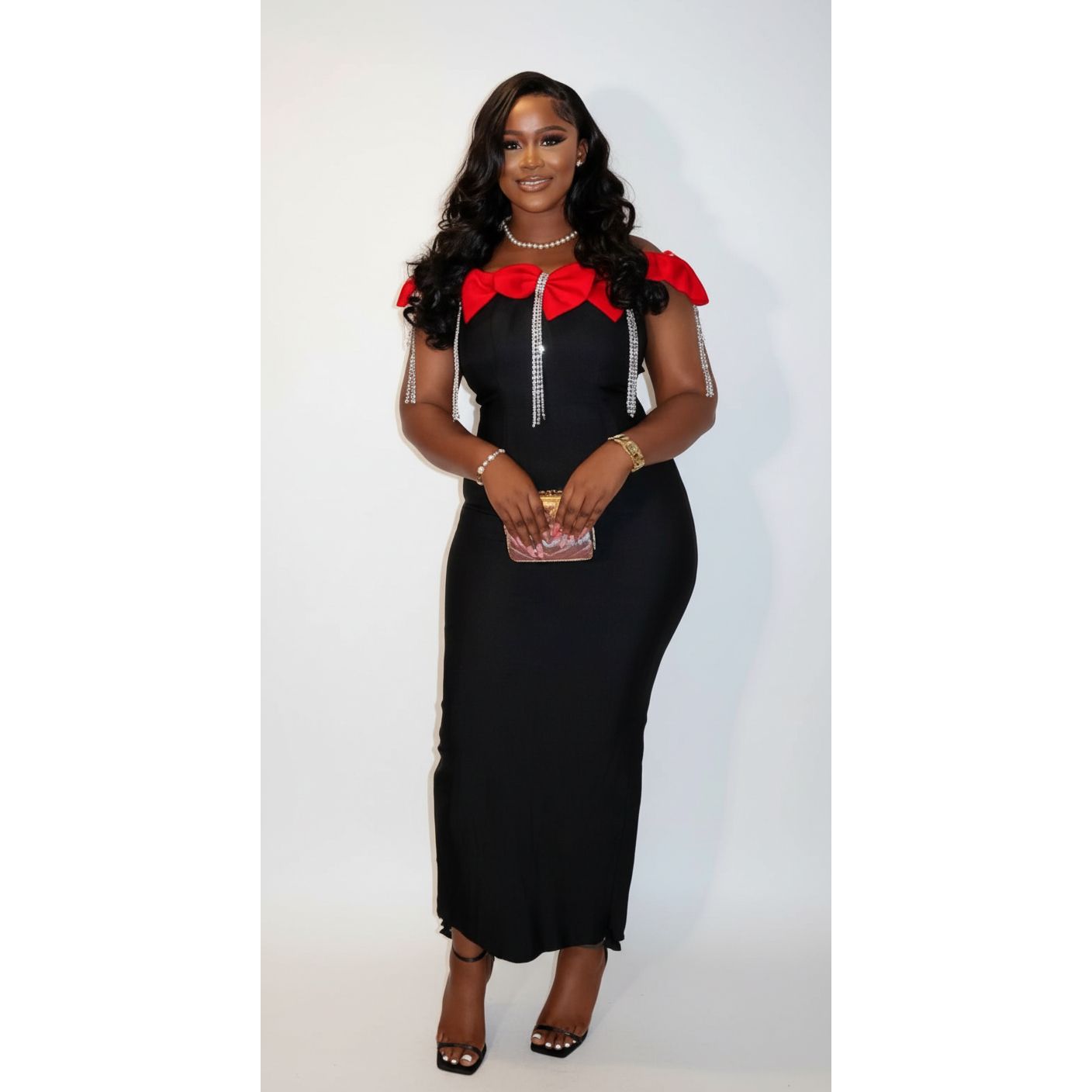 Off-shoulder Bow-tie Maxi Dress