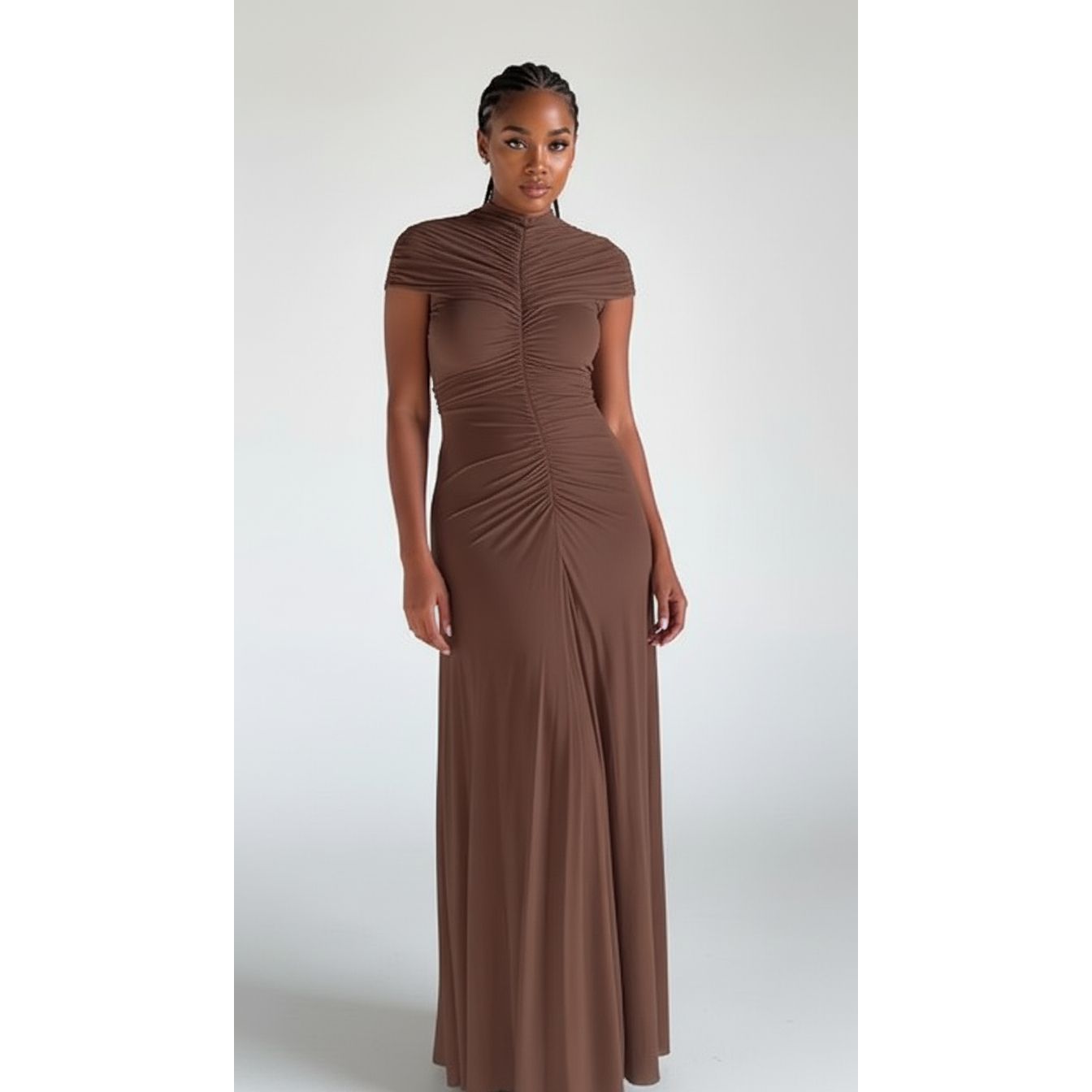 Sexy Bandage Ruched Short Sleeve Long Cocktail Dress