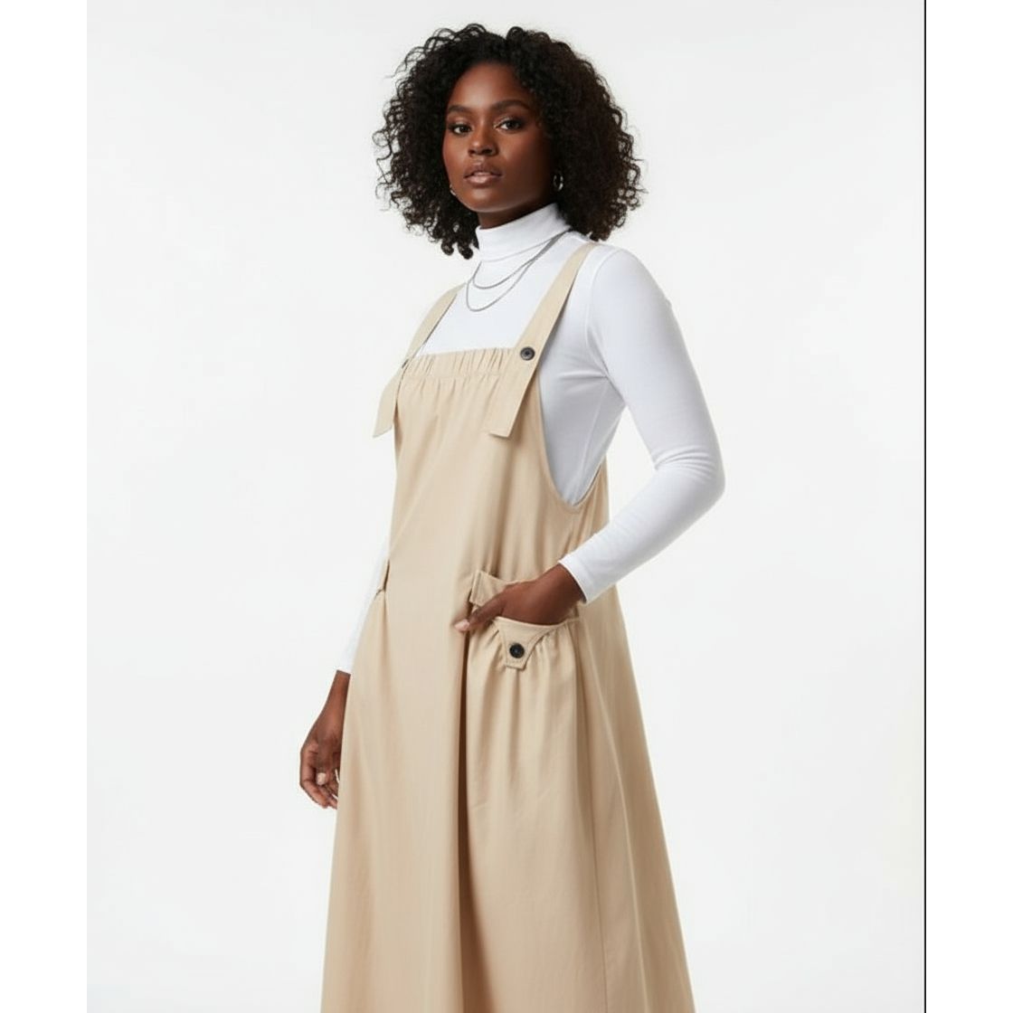 Fashion Square Neck Solid Overalls Sundress With Pocket Slip Dress