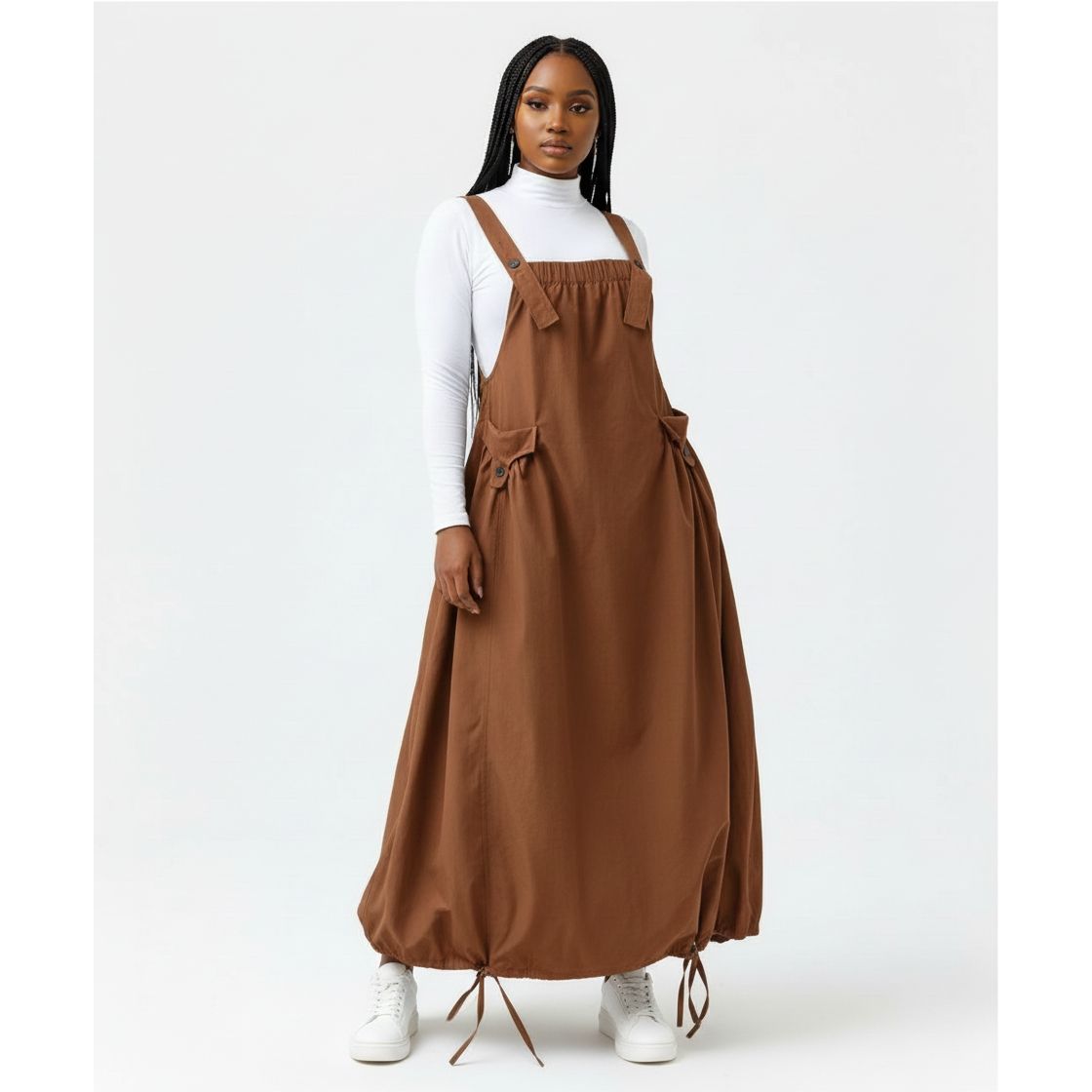 Fashion Square Neck Solid Overalls Sundress With Pocket Slip Dress