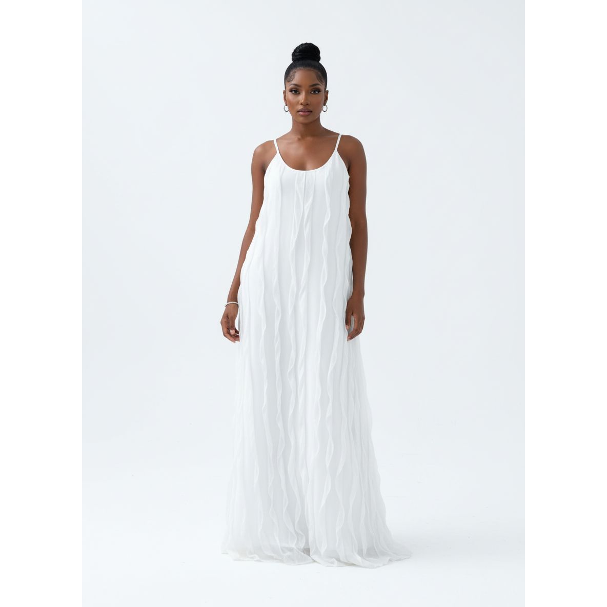 Sleeveless Pleated Solid Colour Maxi Dress
