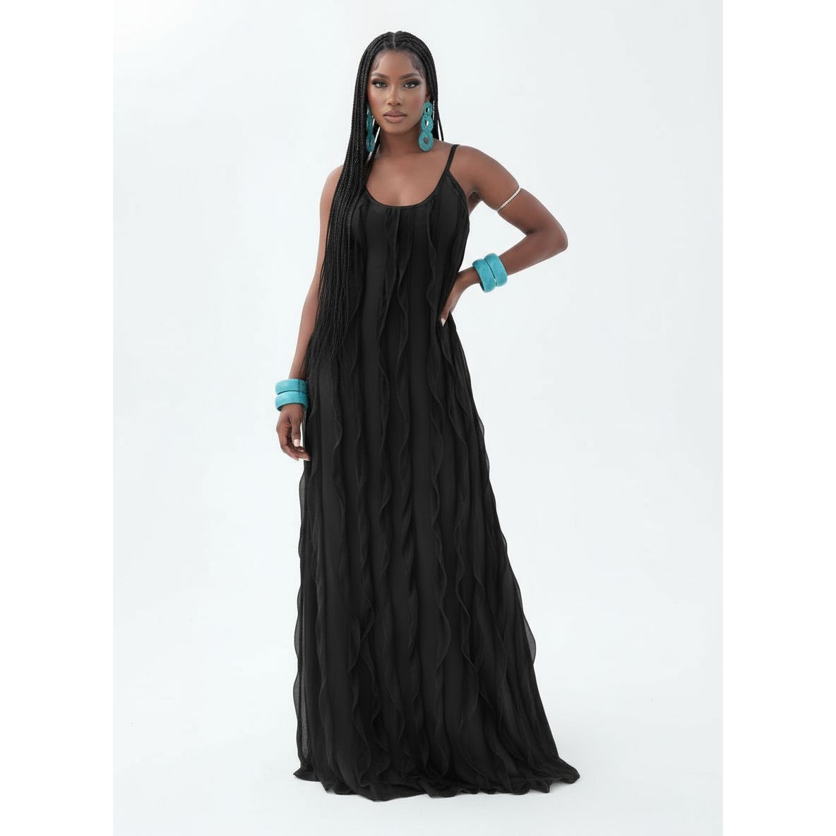 Sleeveless Pleated Solid Colour Maxi Dress