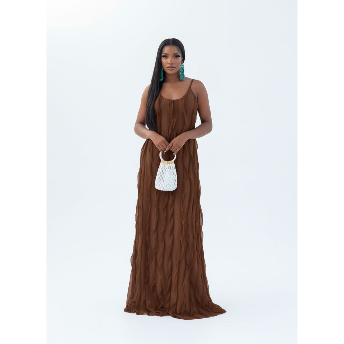 Sleeveless Pleated Solid Colour Maxi Dress