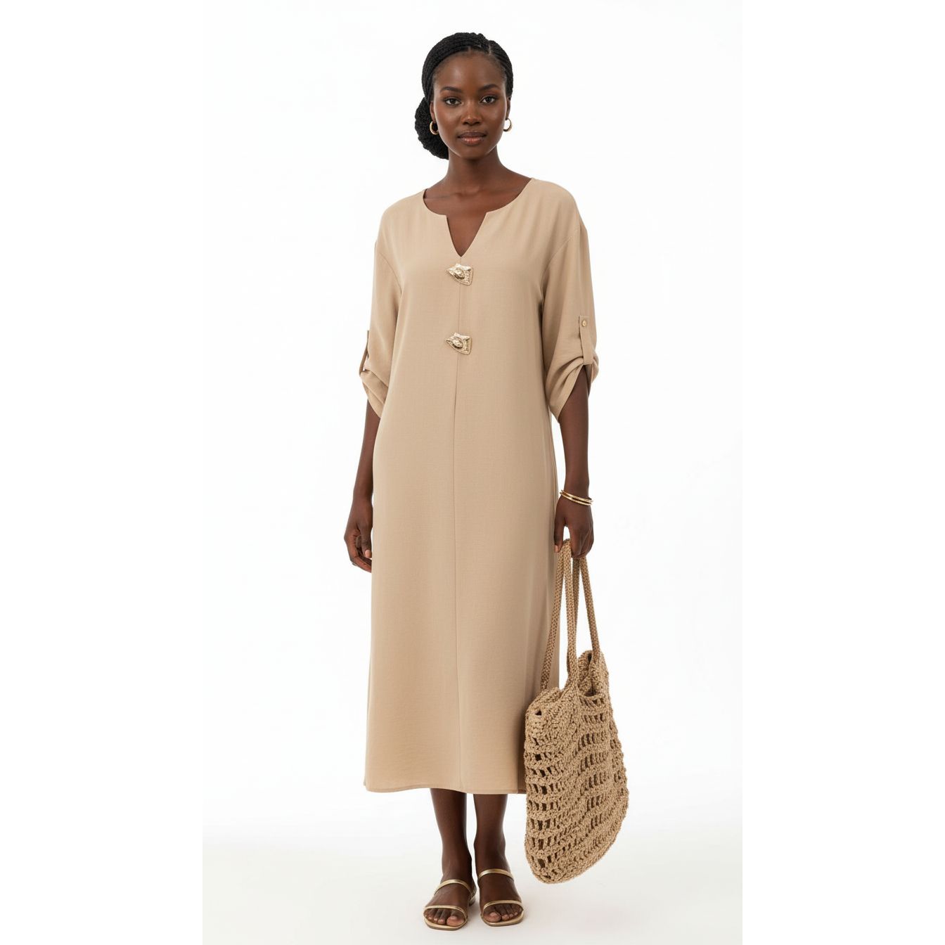 Vintage French-Inspired A-Line Midi Dress
