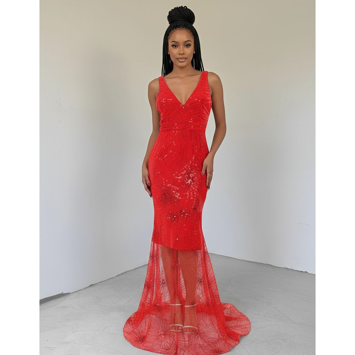 Sexy Lace Sequin Long Evening Prom Dress