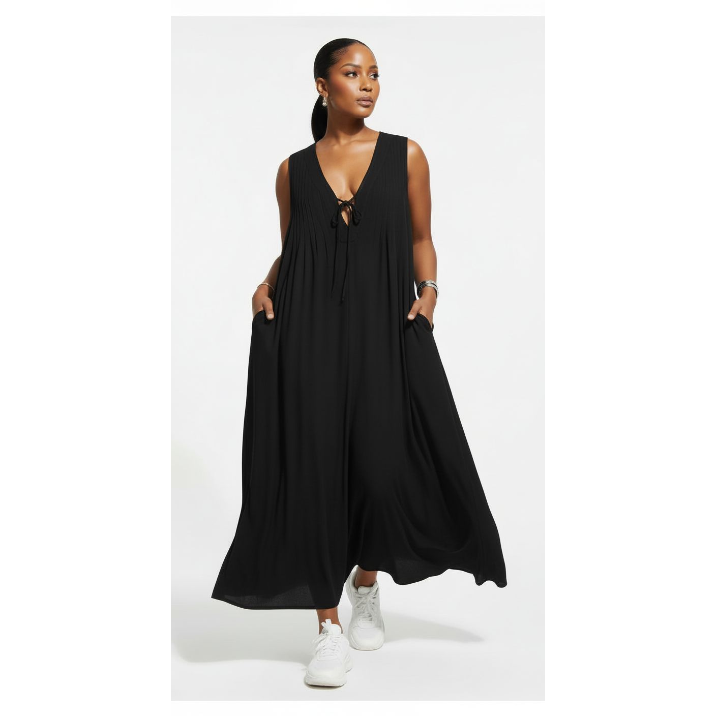 Casual Summer Maxi Sleeveless V Neck Beach Sundress