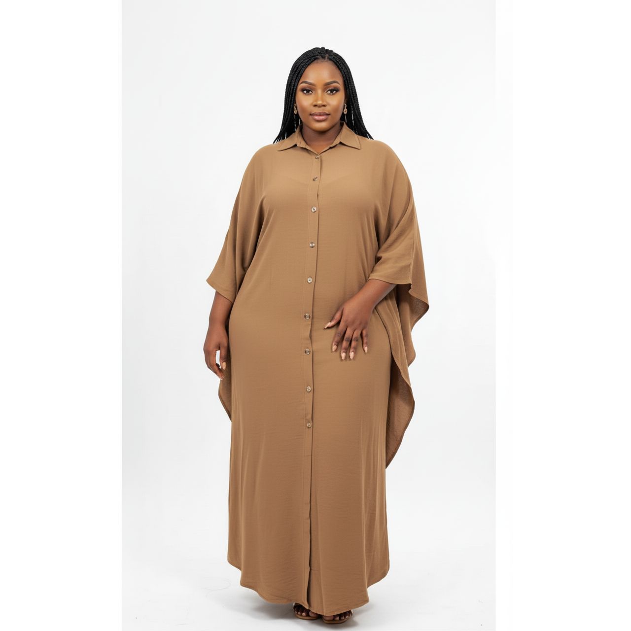 Front Button Casual Solid Color Maxi Sundress