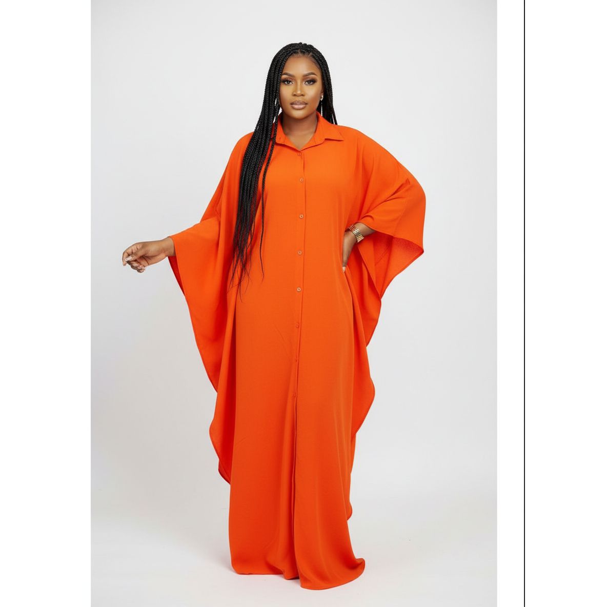 Front Button Casual Solid Color Maxi Sundress