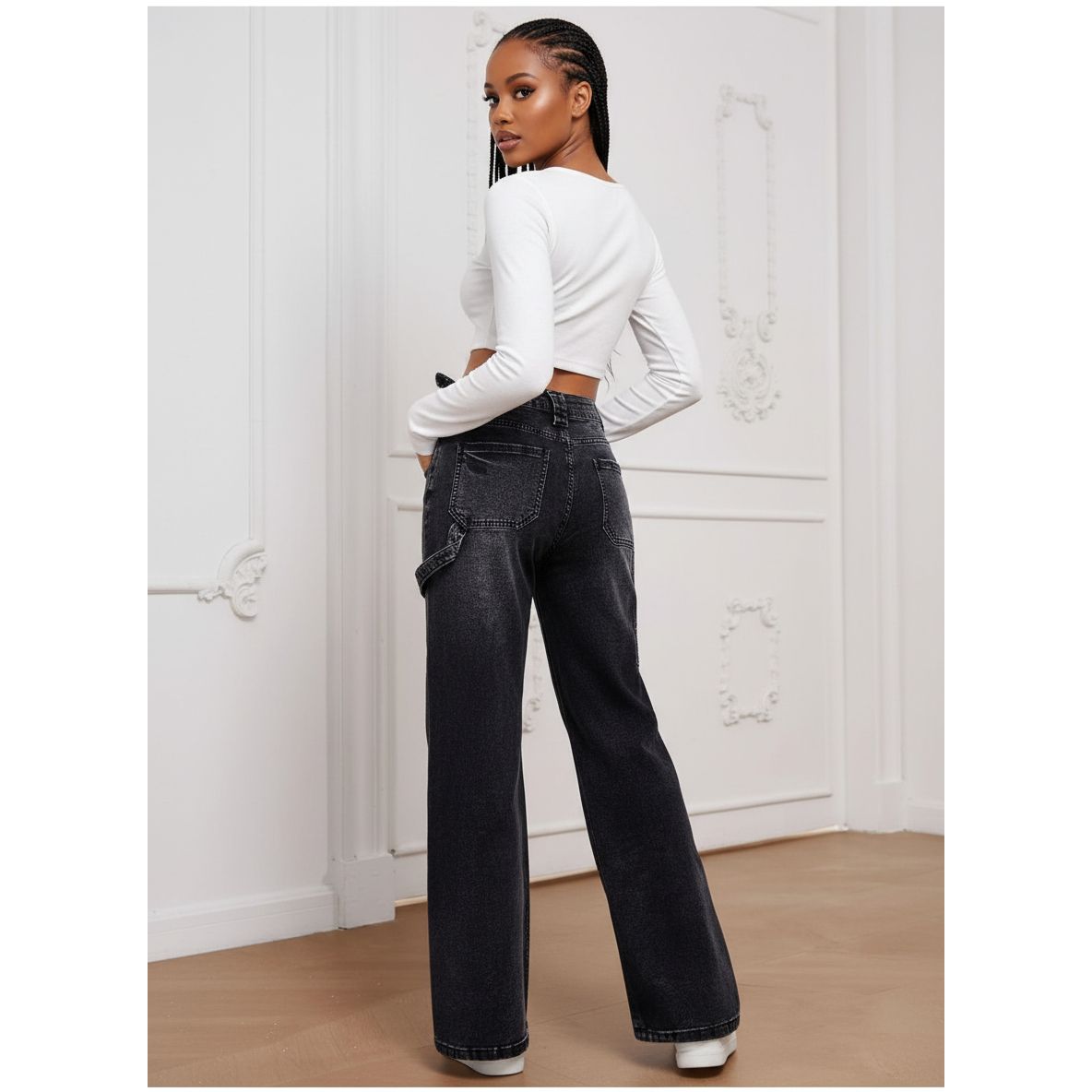 Adjustable Waist Carpenter Wide Leg Jeans