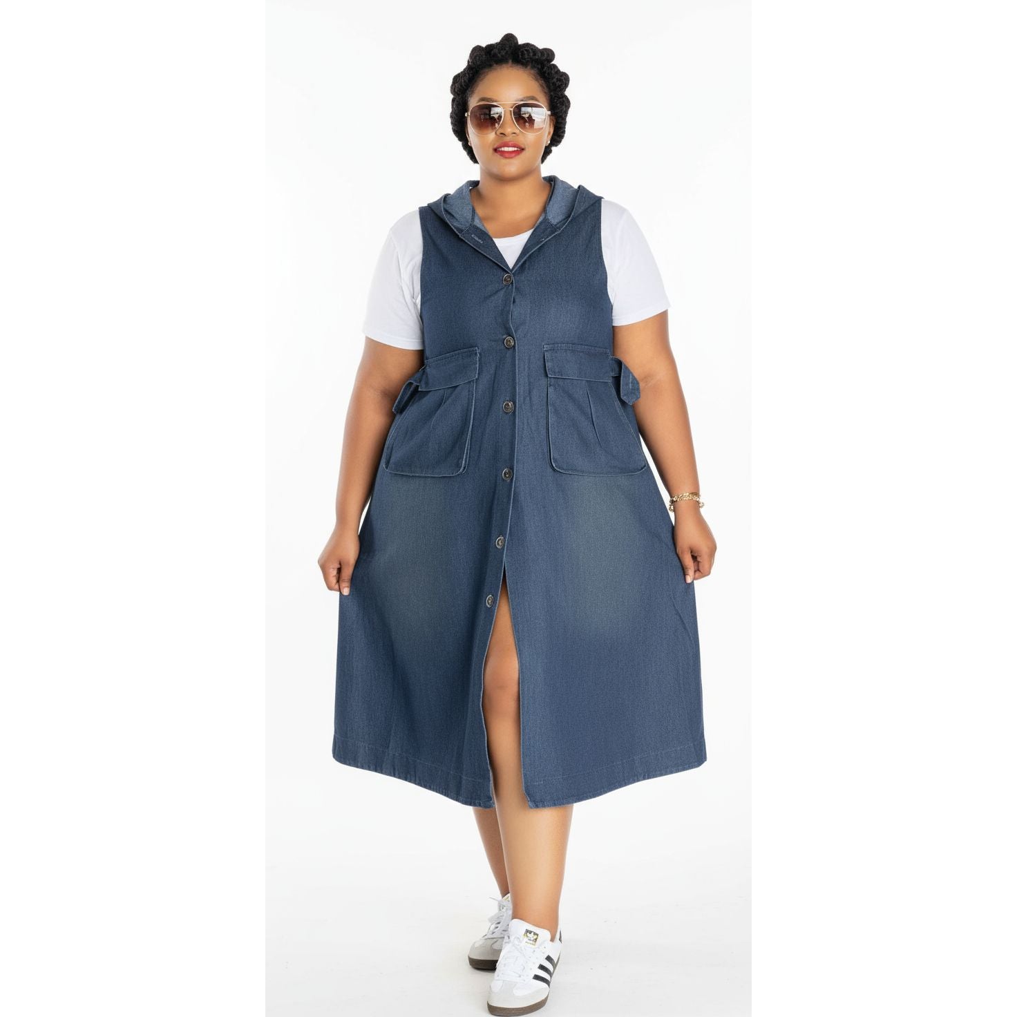 Plus Size Denim Dress With Front Buttons
