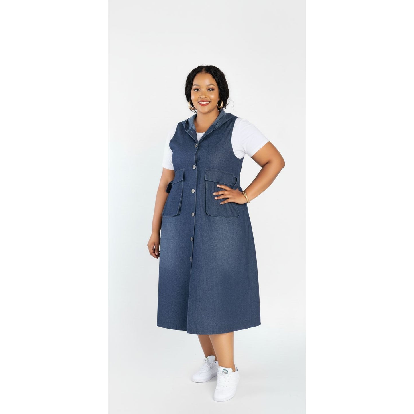 Plus Size Denim Dress With Front Buttons