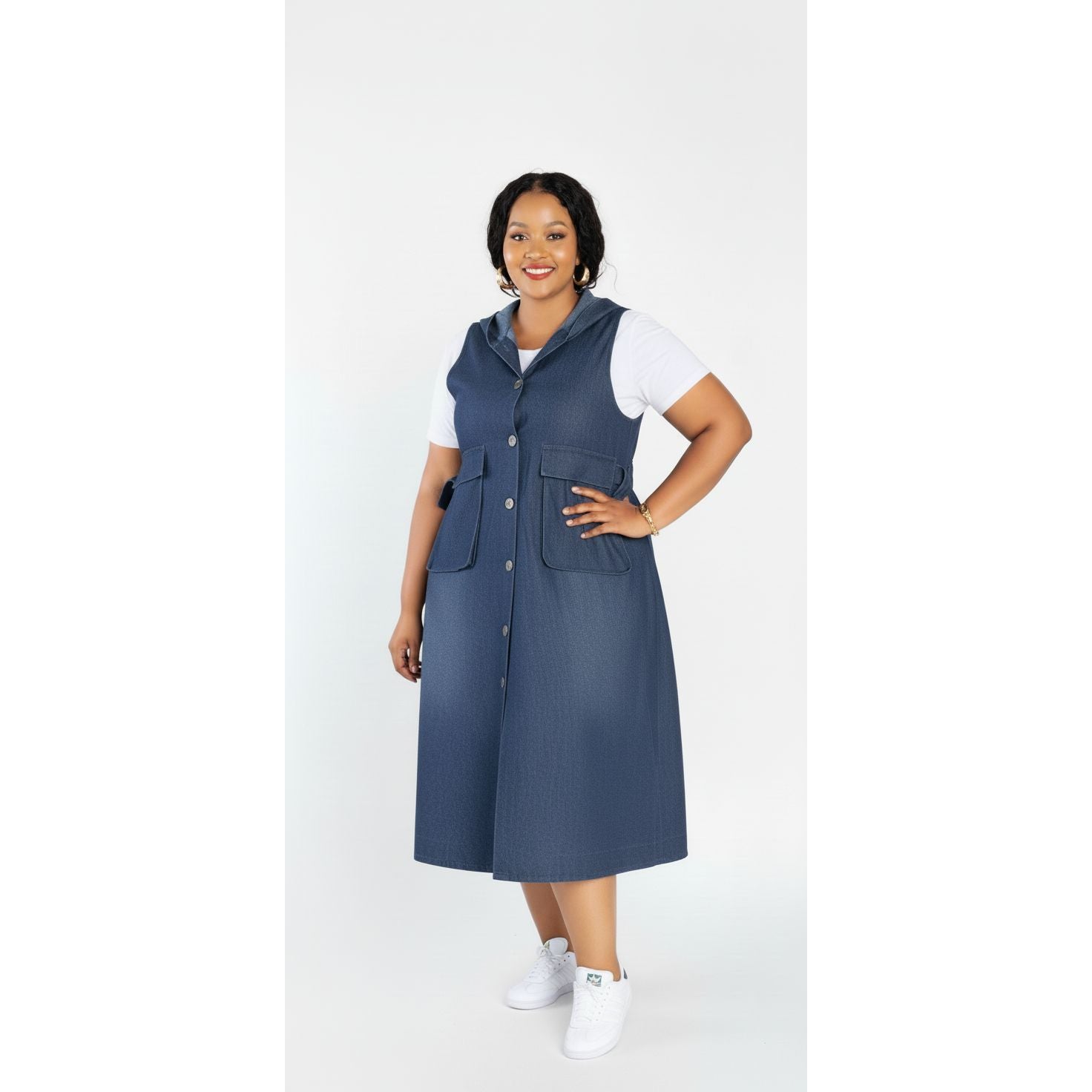 Plus Size Denim Dress With Front Buttons