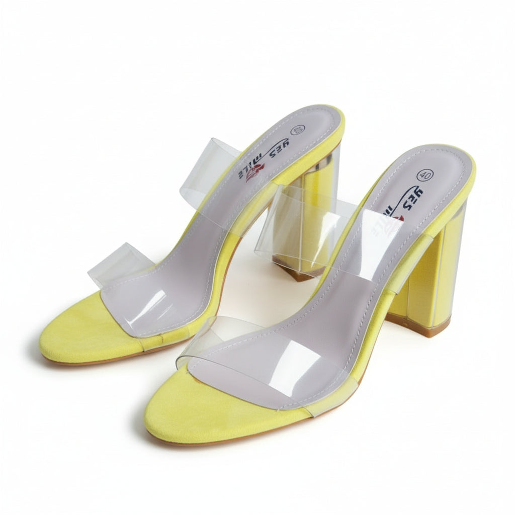 Lucite Clear Ankle Strap Sandals Chunky Clear High Heel