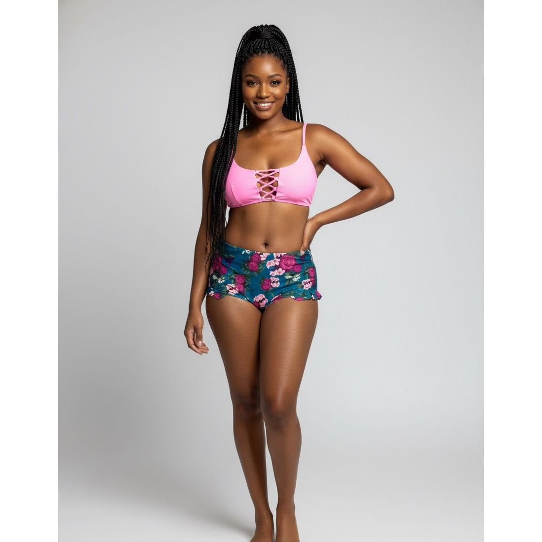 Lingerie Bra and Floral Panty Swimwear Bikini Set.