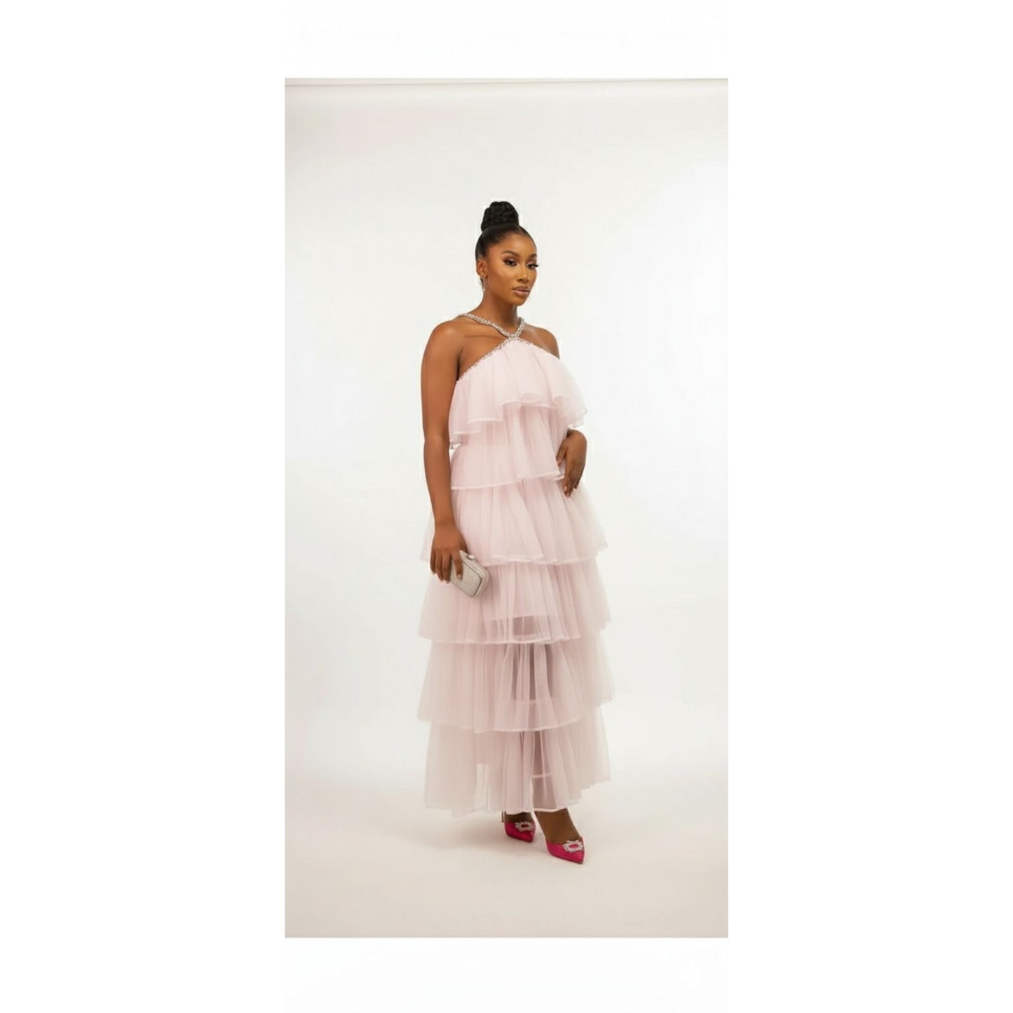 Halter Ruffles Tulle Maxi Dress