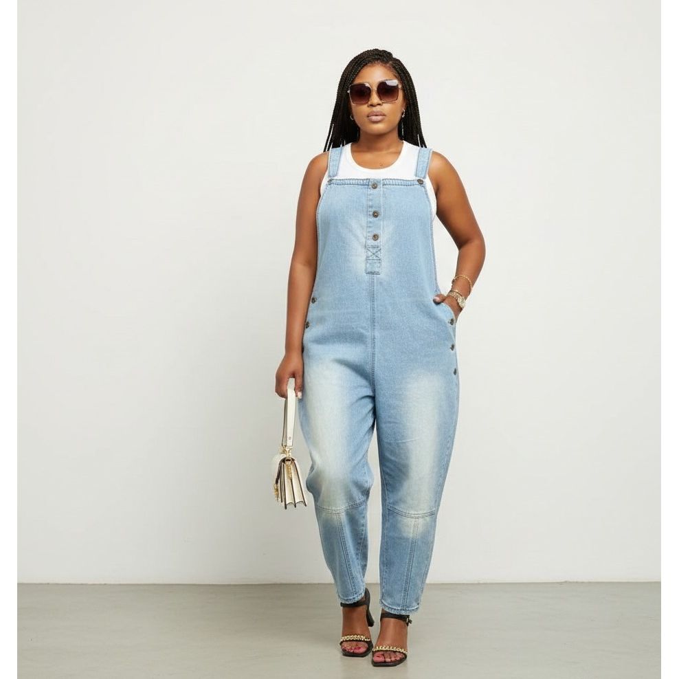 Cargo Denim Buttoned Jumpsuit