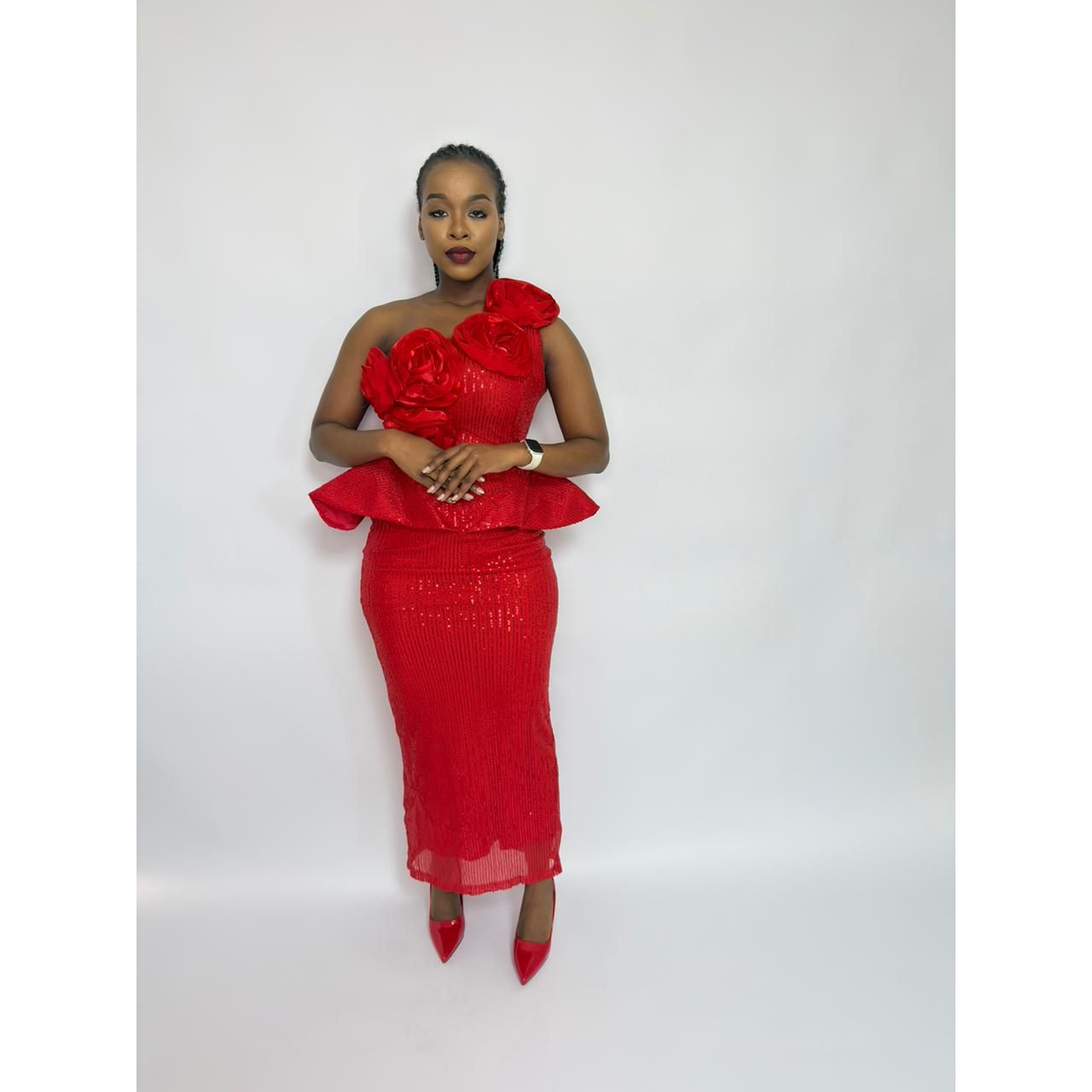 One Shoulder Bebllum Sequin Dress