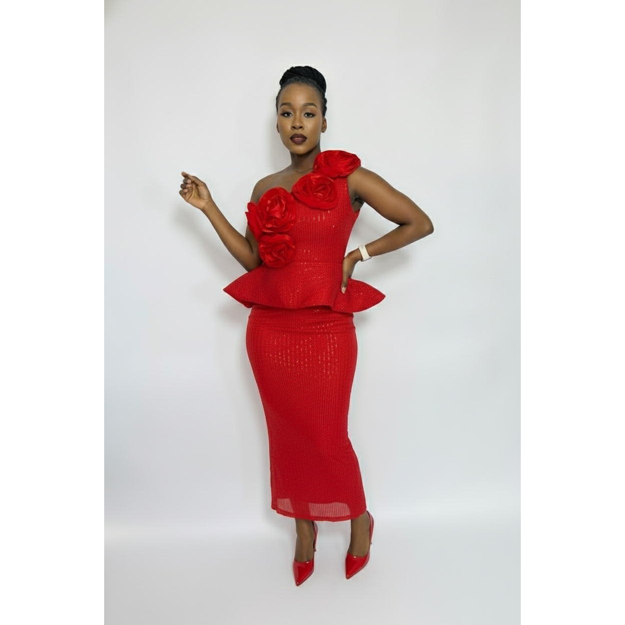 One Shoulder Bebllum Sequin Dress