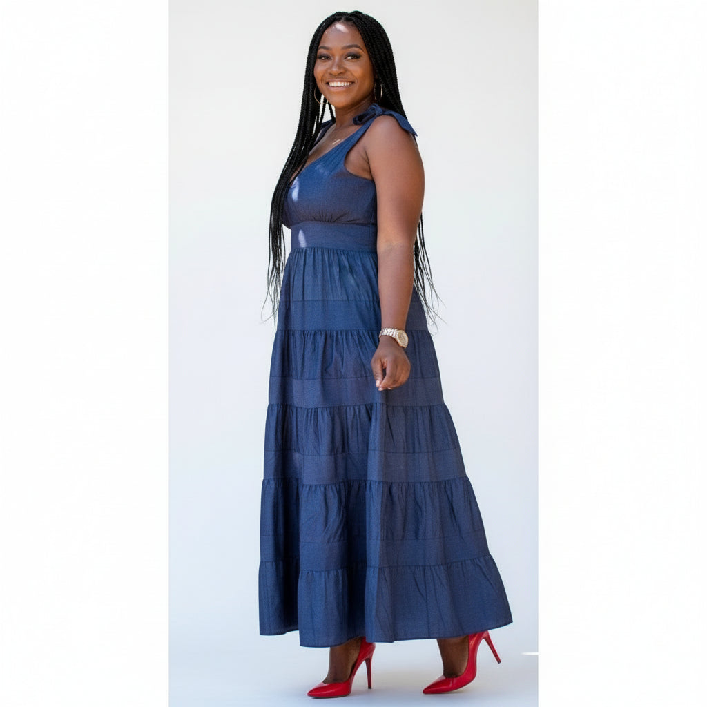 Tie Strap Denim Maxi Sundress