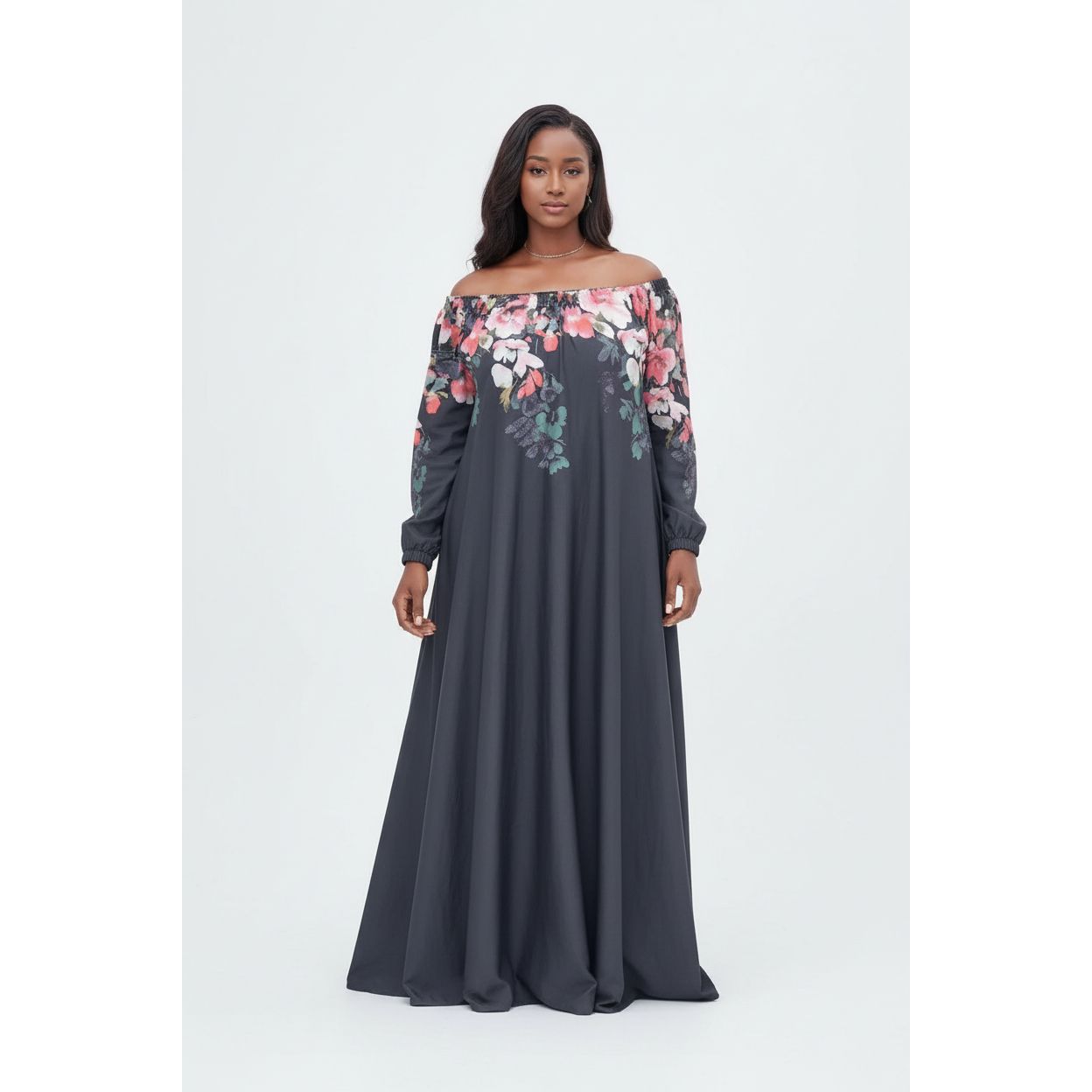 Floral Embroidered Long Sleeves Maxi Dress