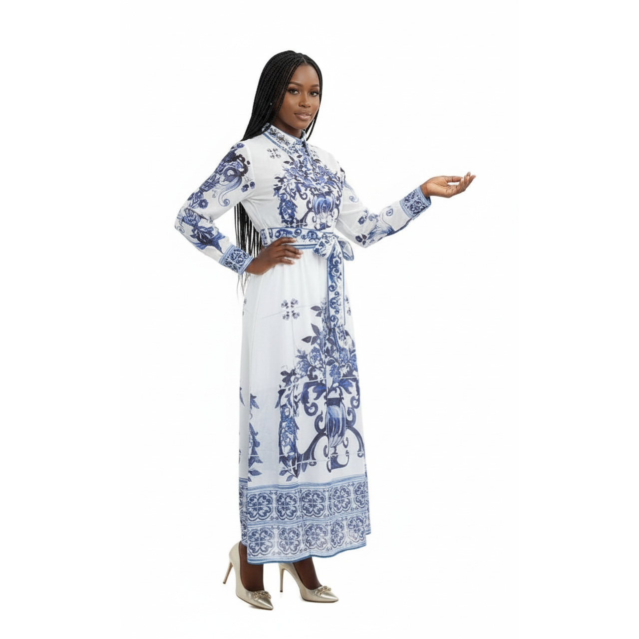 Vintage Blue And White Porcelain Chiffon Dress