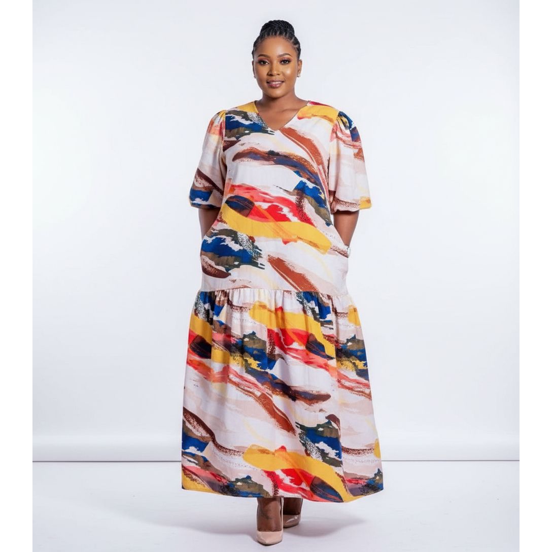 Puffy Abstract Print Dress.