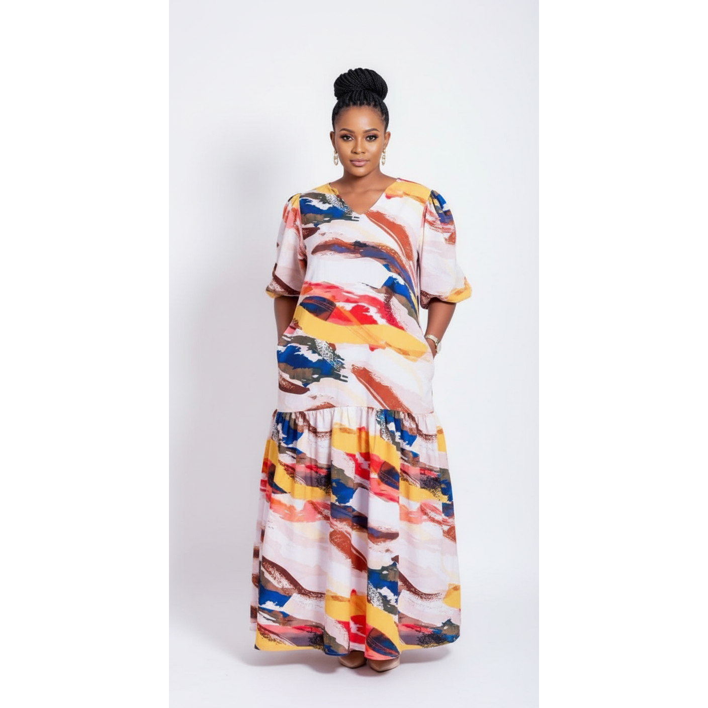 Puffy Abstract Print Dress.