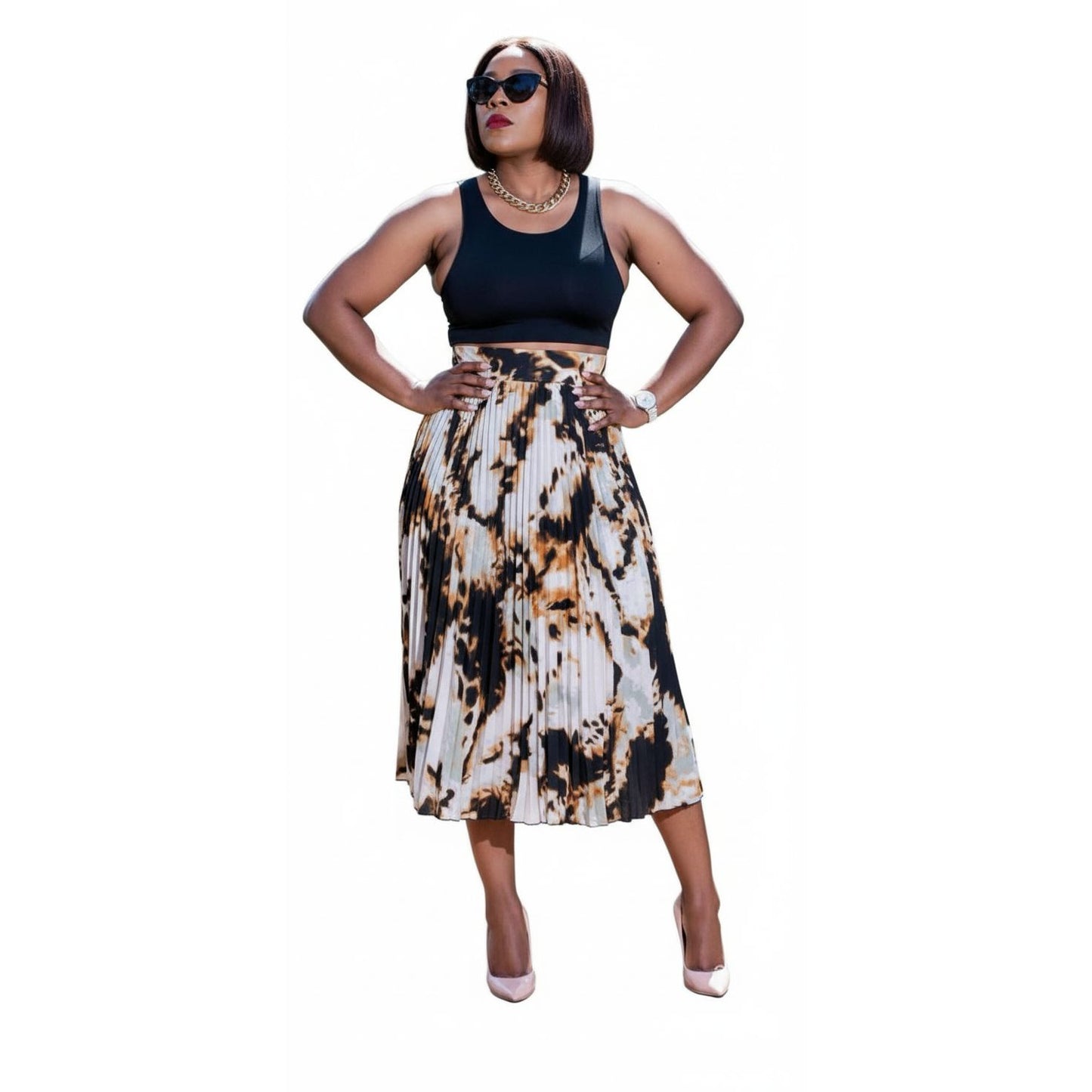 Abstract Pleated Maxi Skirt.