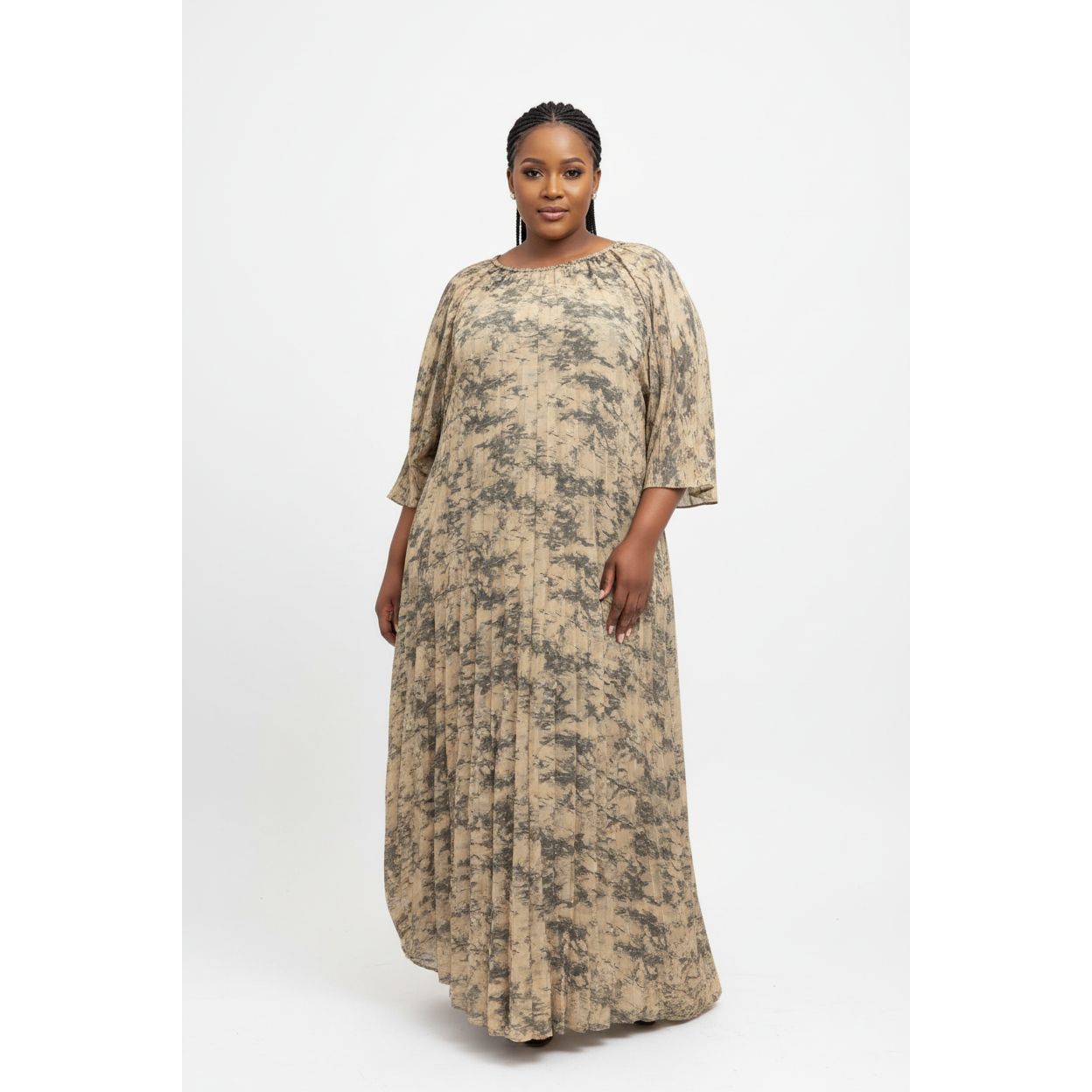 Loose Long Dress with Abstract Print Pattern