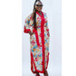 Colorful Floral Print Robe with Red Trim Dress