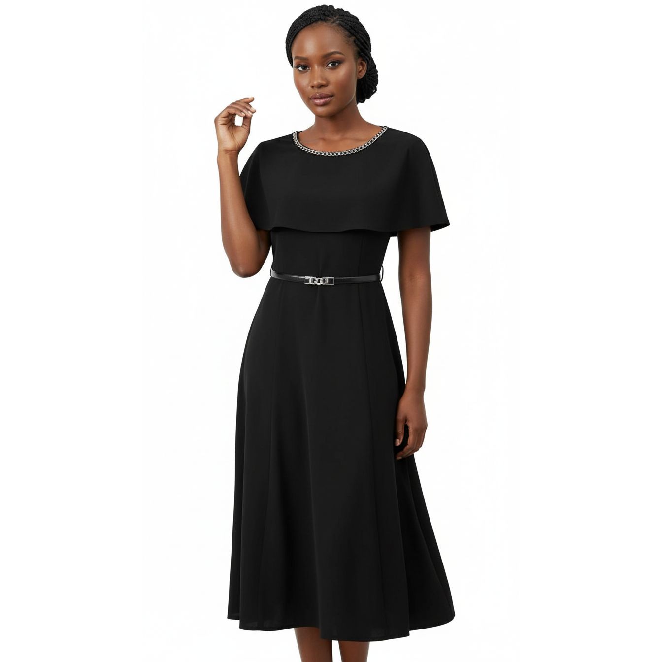 Women's Chiffon Cape Midi Dress