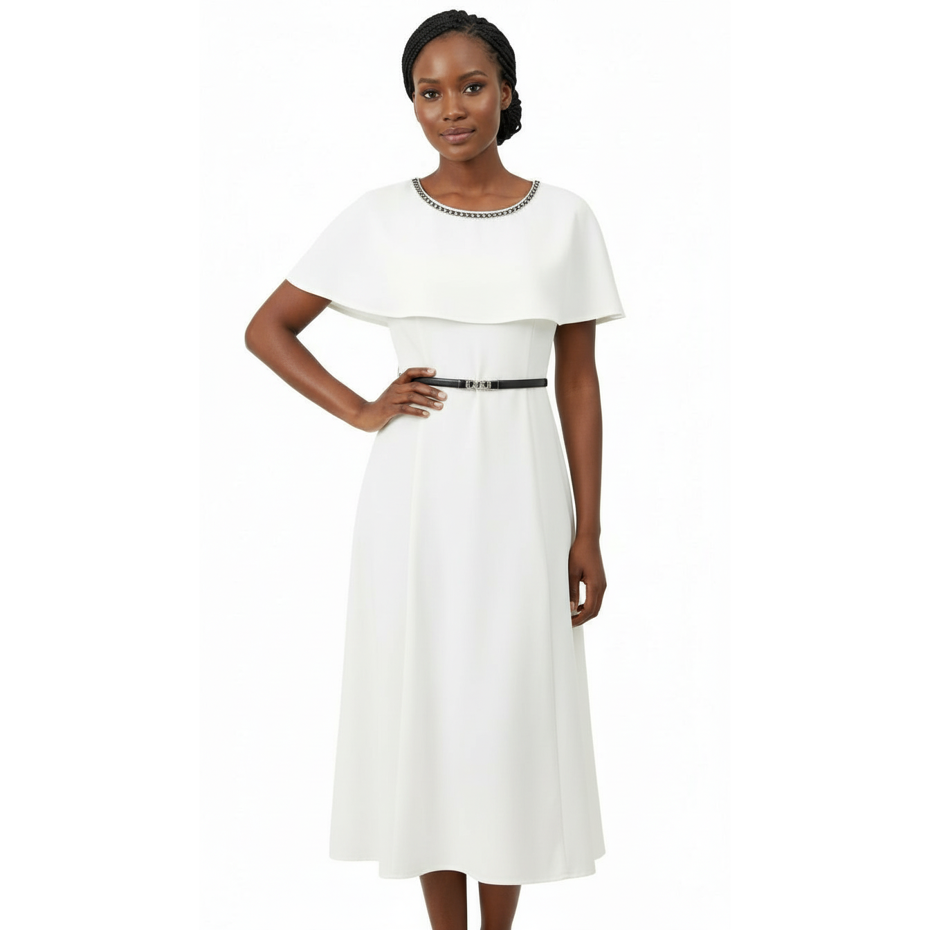 Women's Chiffon Cape Midi Dress
