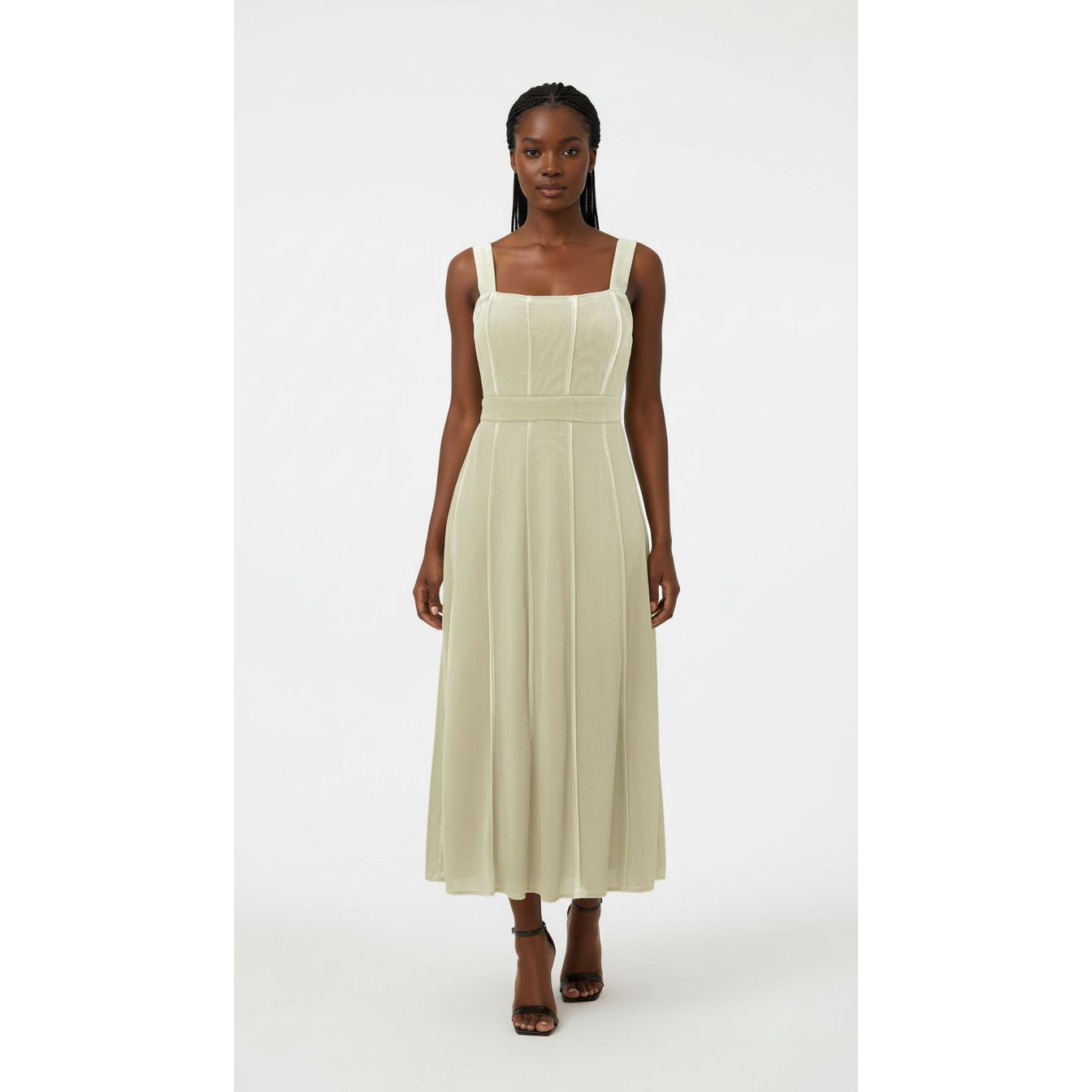 Sleeveless A-line Fitted Waist Midi Dress