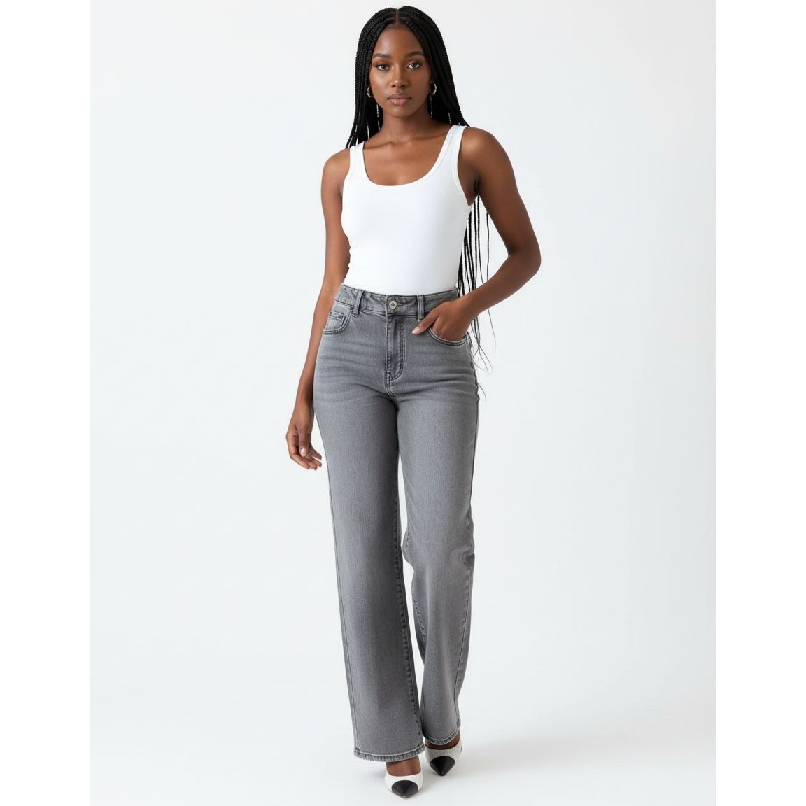 Women's High-Waisted Grey Wash Jeans