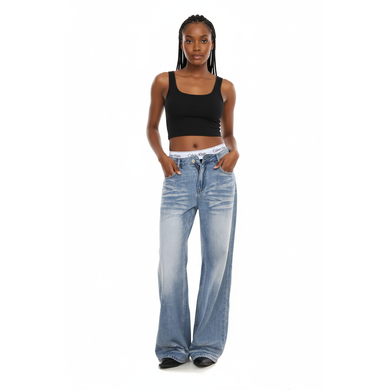 Vintage Washed Blue Wide Leg Jeans