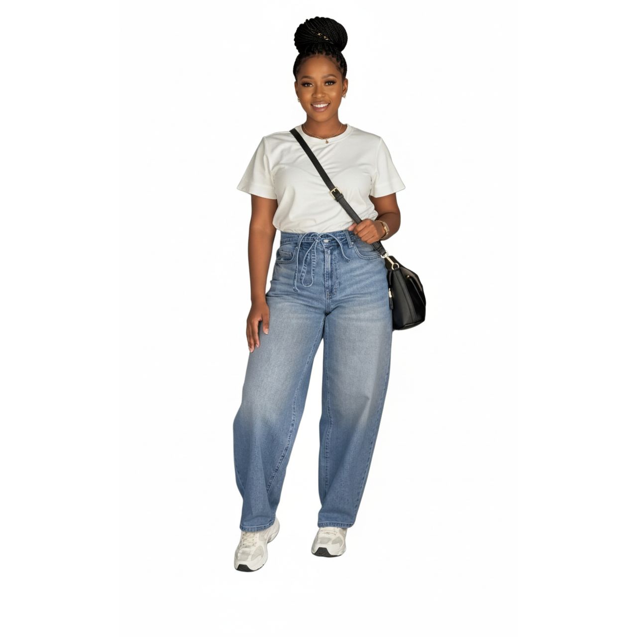 Women's Belted Barrel Style Jeans