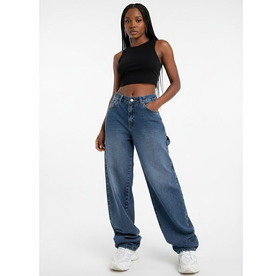 Women's Mid-Wash Wide-Leg Baggy Jeans