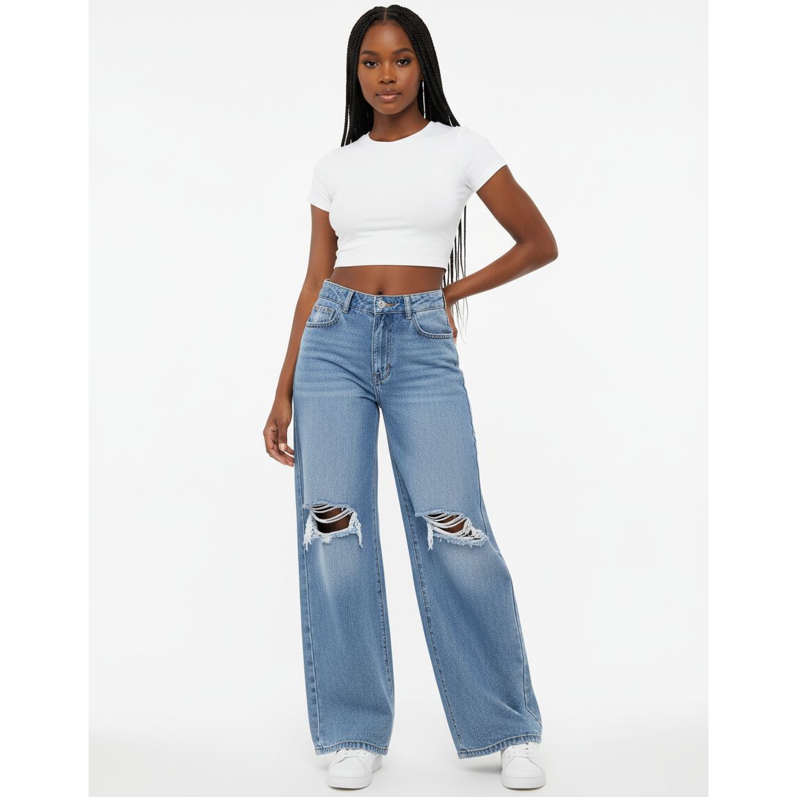 High Waist Ripped Wide Leg Jeans