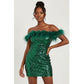 Off Shoulder Fur Sequin Dress