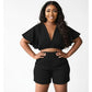 Deep V-Neck Crop Top and Short Set