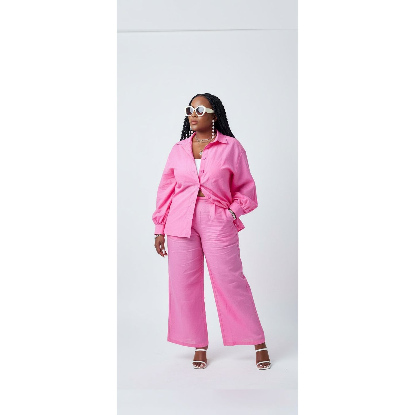 Women's Plus Size Linen Shirt and Pants Set