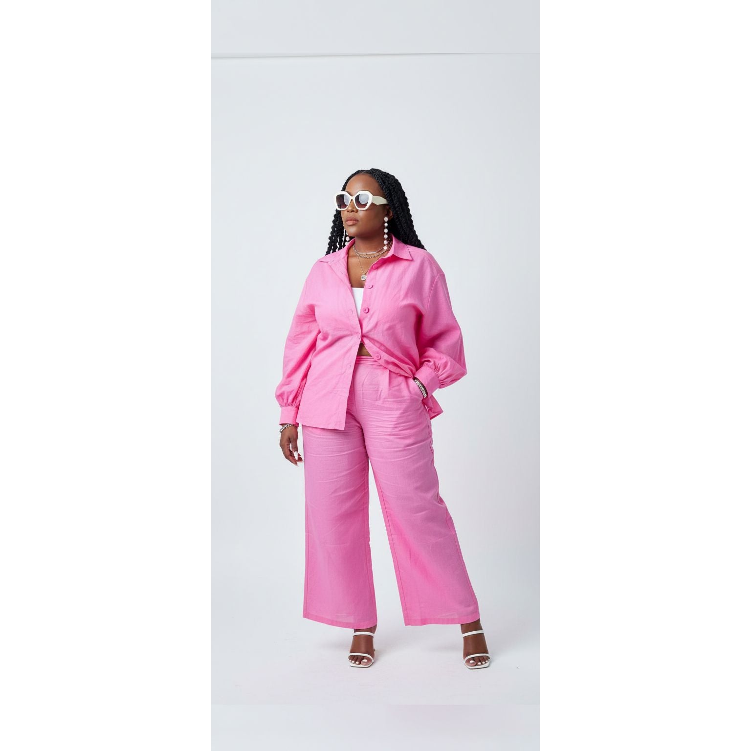 Women's Plus Size Linen Shirt and Pants Set