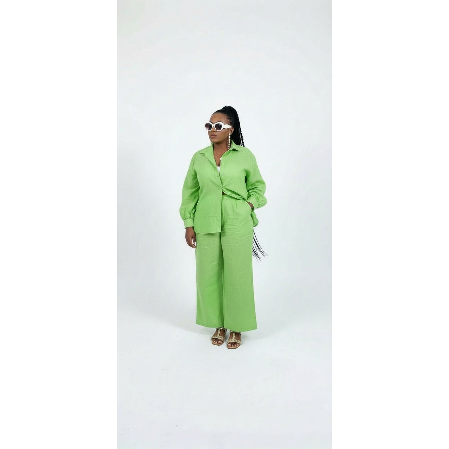 Women's Plus Size Linen Shirt and Pants Set
